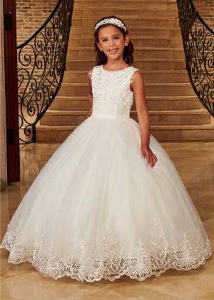 Chic Beaded Ivory Lace Tulle Keyhole Back Flower Girl Dress
